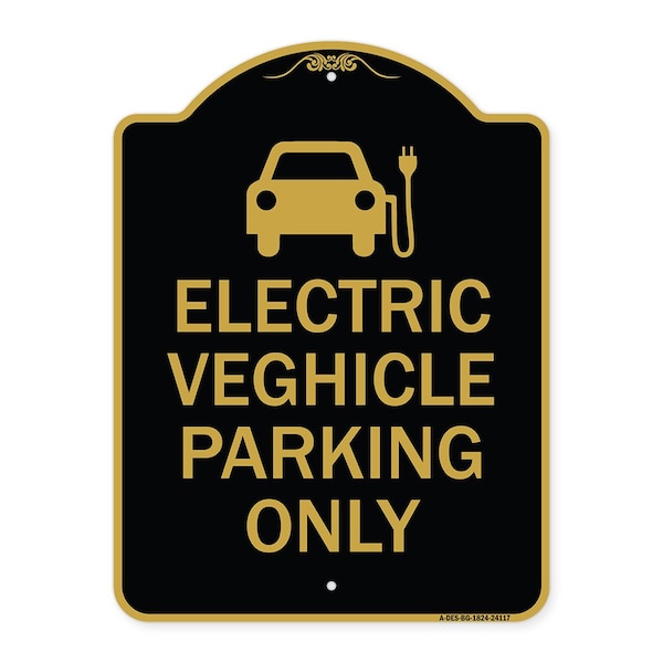Signmission Electric Vehicle Parking W/ Graphic, Black & Gold Aluminum Sign, 18" x 24", BG-1824-24117 A-DES-BG-1824-24117 - main